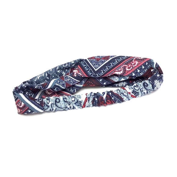 🏝Red White & Blue Boho Bandana Print Headband - Picture 4 of 8